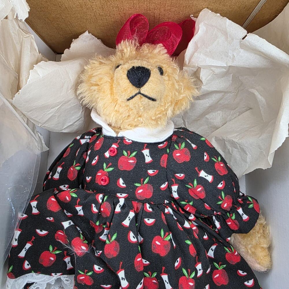 Vintage 1995 Gallery Teddies Addie In September Artist Bear 10 In Hat Dress Box - Picture 3 of 13